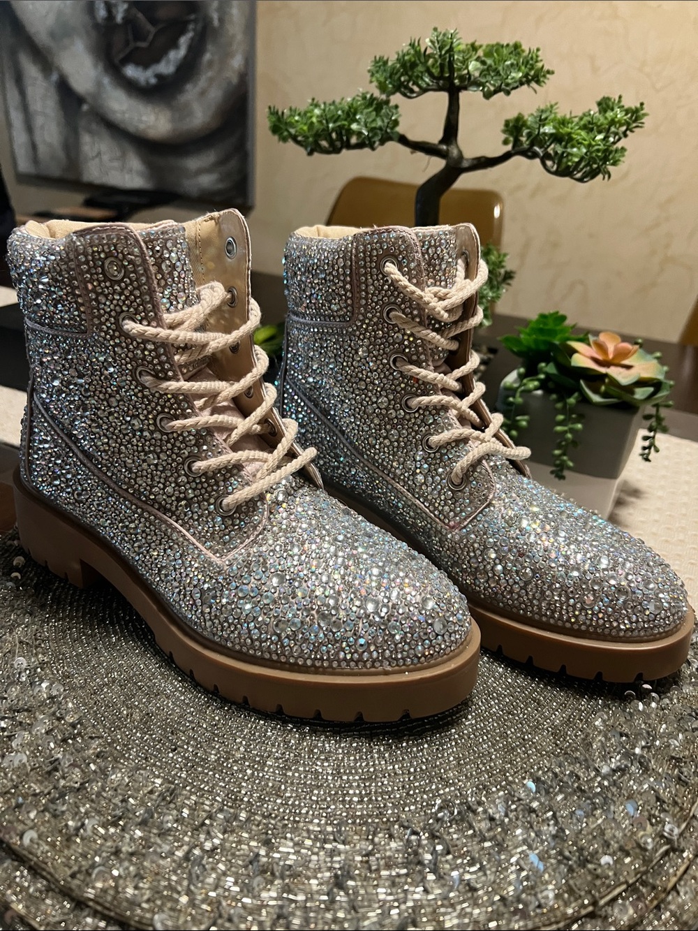 NWOT Betsey Johnson HUDSON RHINESTONES Combat Boots